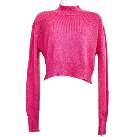 LA Hearts PINK size S crop top mockneck long sleeve pullover fuzzy sweater - Picture 8 of 8